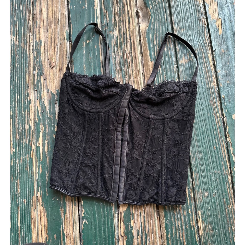 SHEIN Black Floral Lace Corset Top Underwire Boned Bustier Small